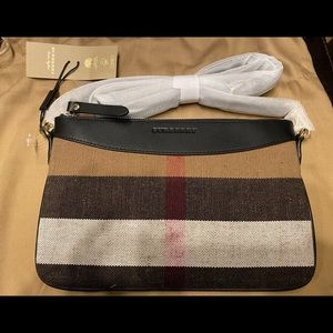 Burberry Peyton Wristlet Canvas Cross Body Bag